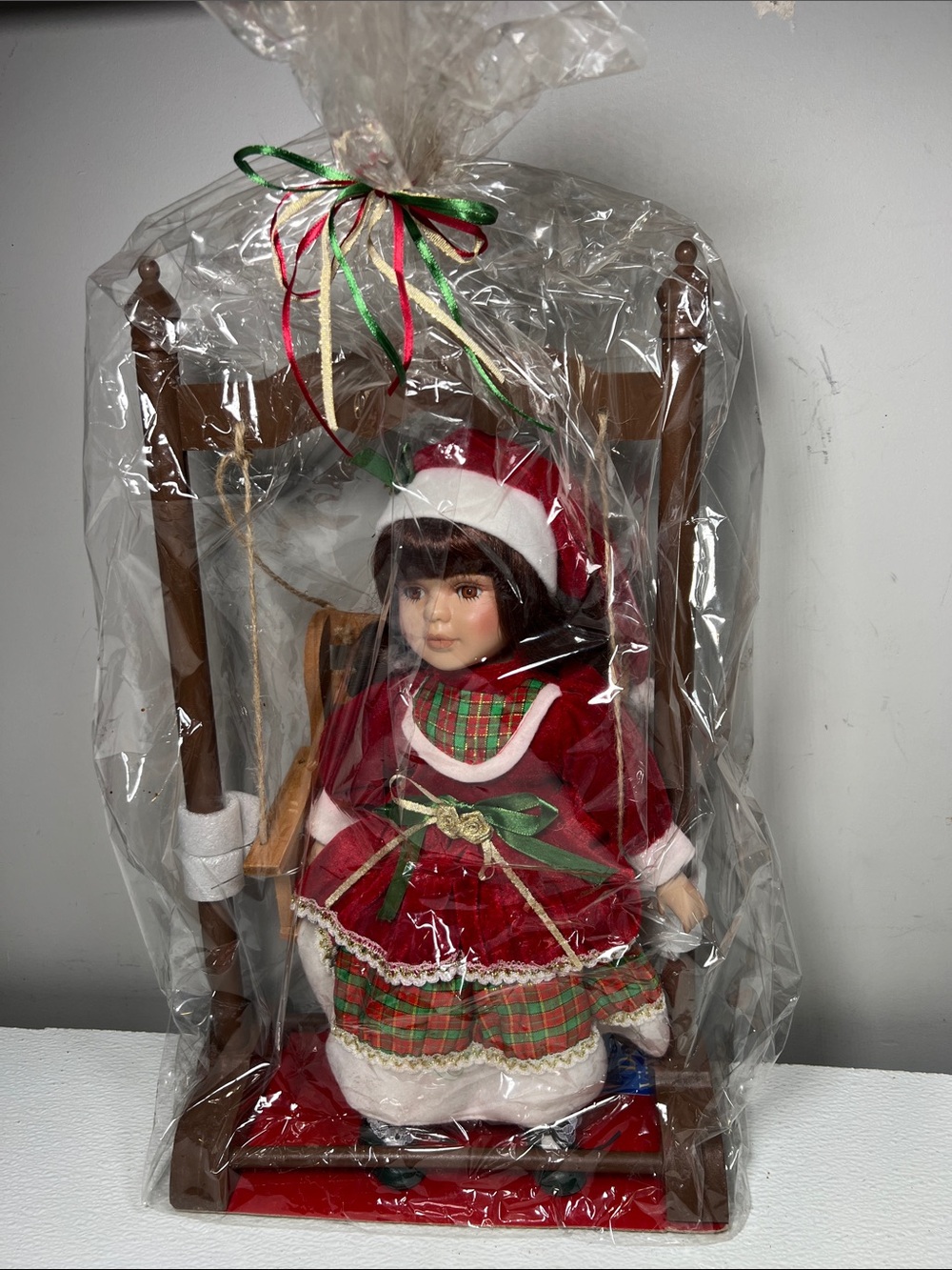CHRISTMAS DOLL ON SWING / Doll Vignette/ 16 inch doll on a swing New 2000-2009